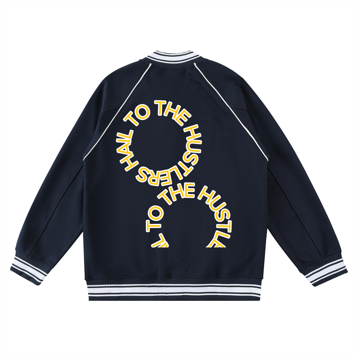 Stack Or Starve “Hail To the Hustlers” Contrast Trim Raglan Varsity Jacket
