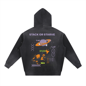 Vintage Washed Frayed Fleece Hoodie