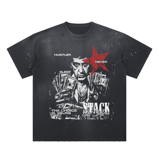 Stack Or Starve “Scarface” Hand-Frayed Sunfade Paint Splatter T-Shirt