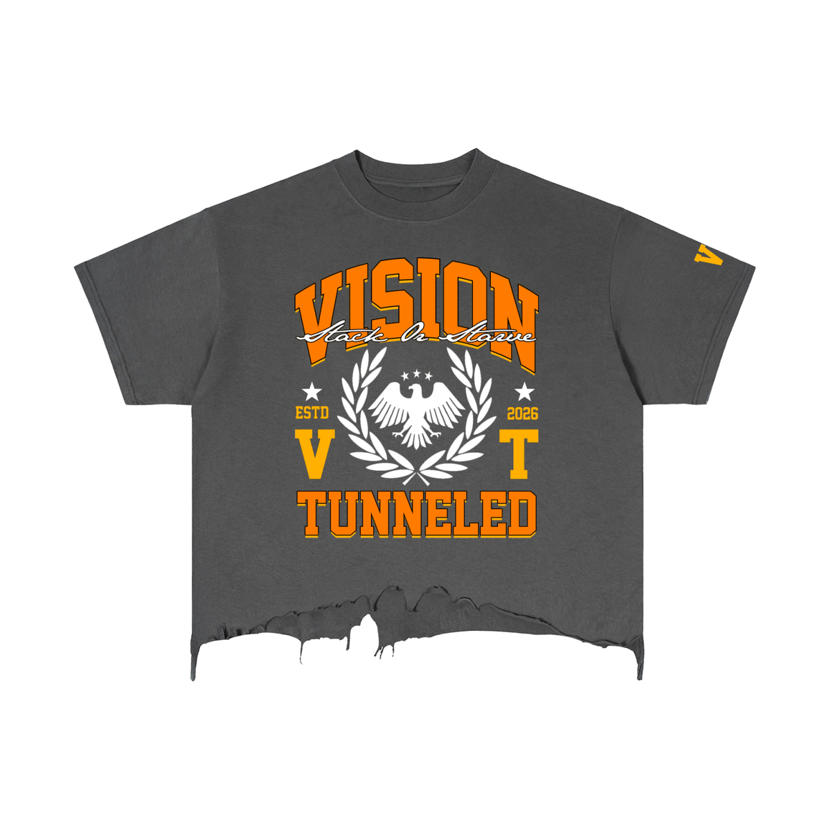 Stack Or Starve “VT” Vintage Wash Boxy Distressed Hem T-Shirt
