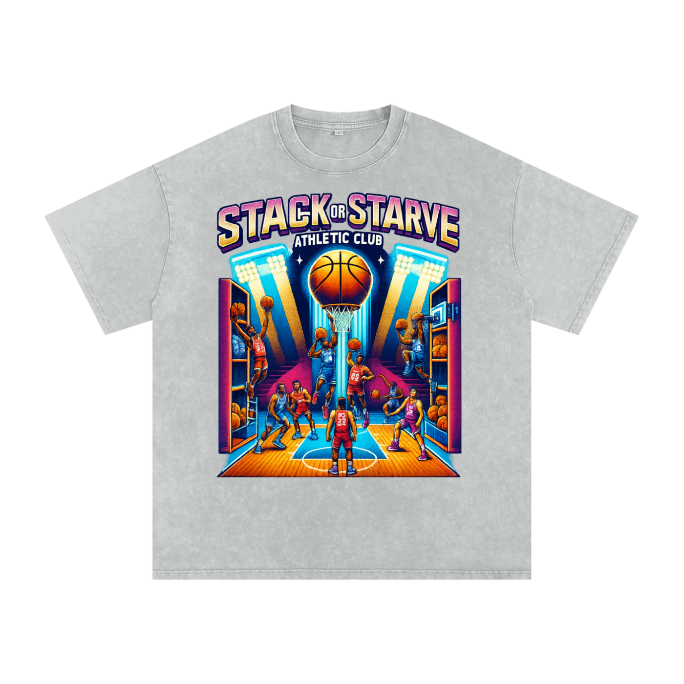 Stack Or Starve NBA retro Snow Washed Oversized Cotton T-Shirt