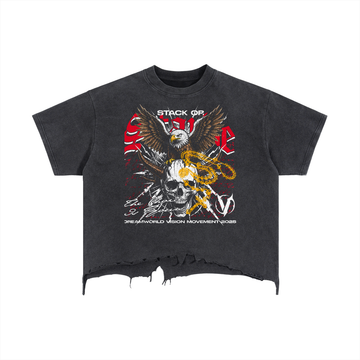 Stack Or Starve Eagle Vintage Wash Boxy Distressed Hem T-Shirt