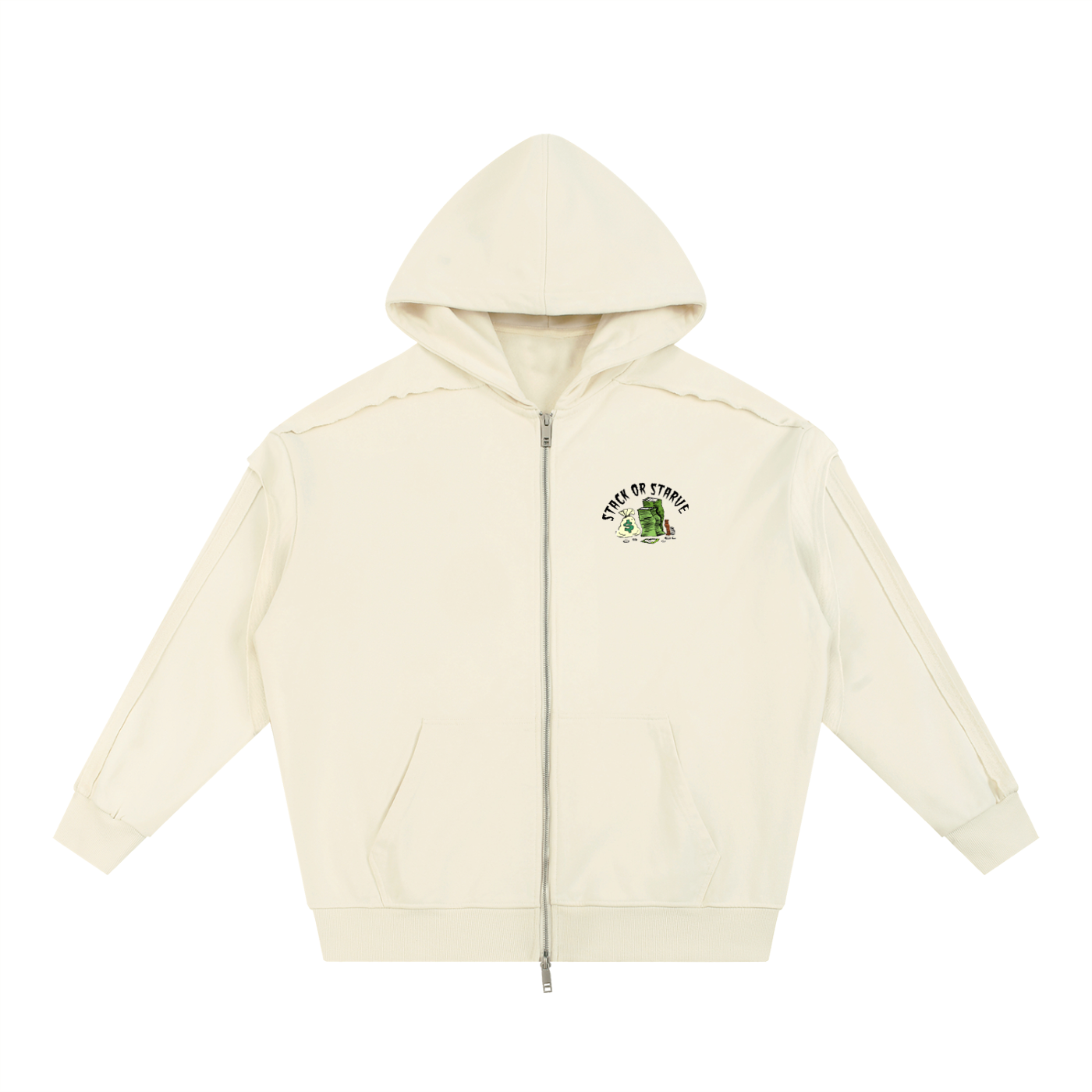 Contrast Tape Raw Edge Double Layered Zip Hoodie