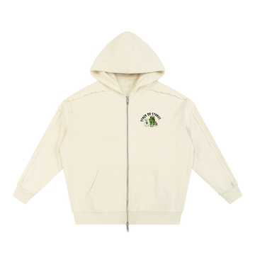 Contrast Tape Raw Edge Double Layered Zip Hoodie