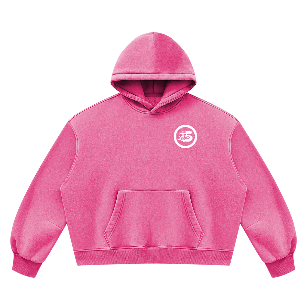 SS2 bubble gum Vintage Wash Boxy Fleece Hoodie