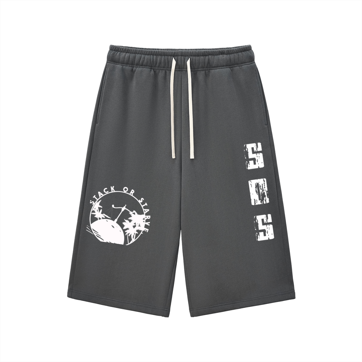 Stack Or Starve Relaxed Drawstring Three-quarter Sweatpants