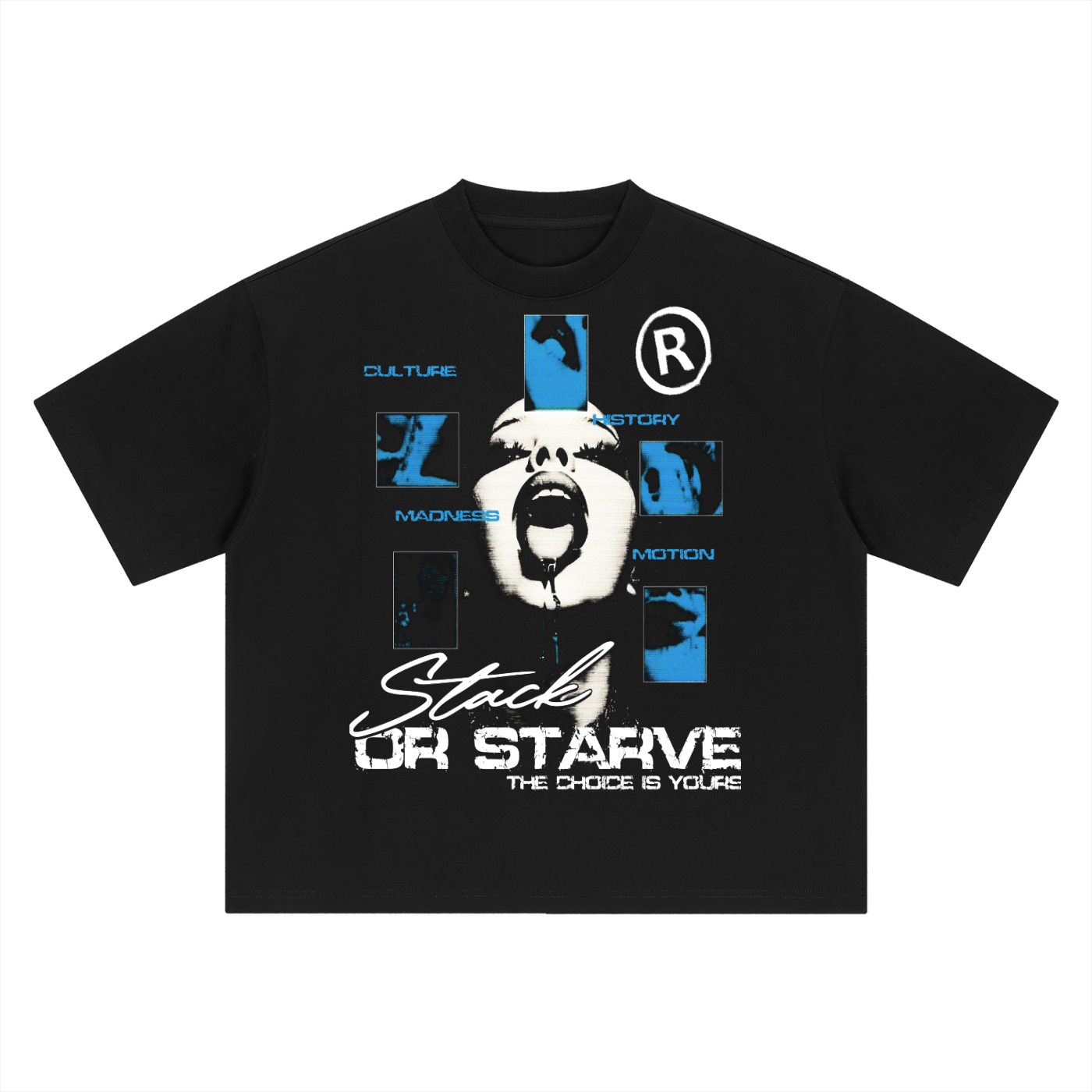 Stack or Starve “Culture. Madness. Motion.” Oversized Graphic Tee — Black