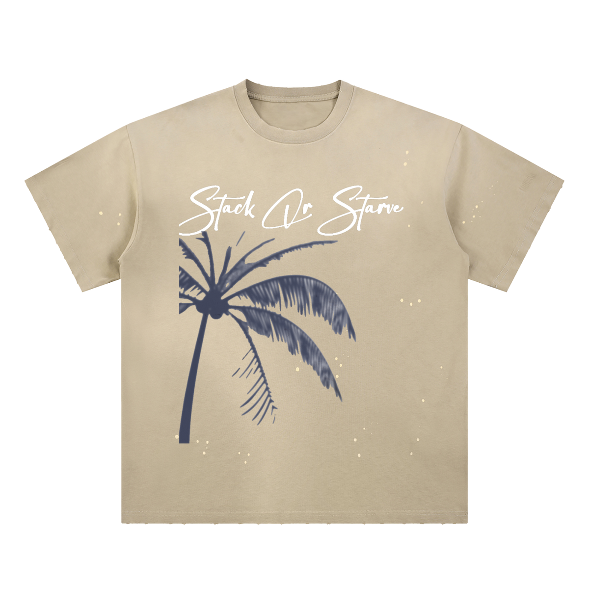 Stack Or Starve “Palm Tree” Hand-Frayed Sunfade Paint Splatter T-Shirt