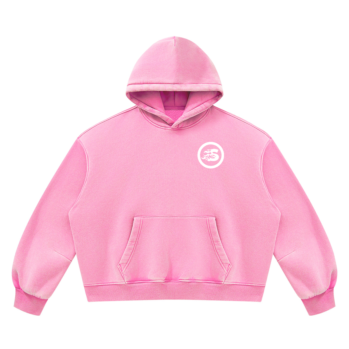 SS2 bubble gum Vintage Wash Boxy Fleece Hoodie