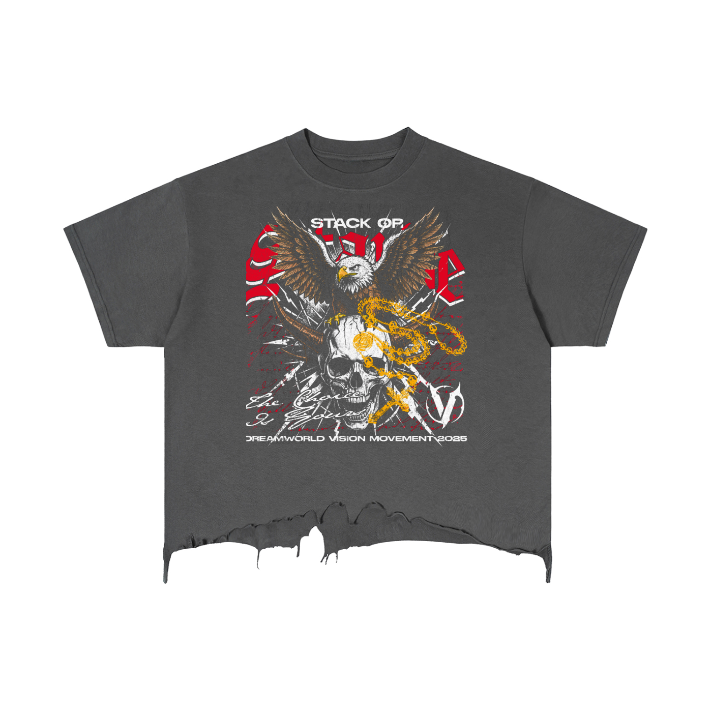 Stack Or Starve Eagle Vintage Wash Boxy Distressed Hem T-Shirt