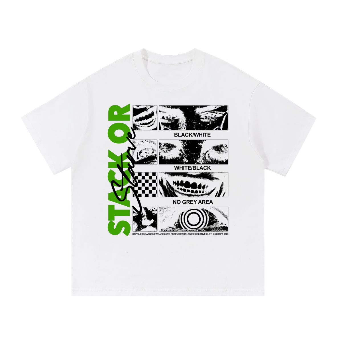 Stack or Starve No Grey Area Oversized Tee (wht/grn/blk)