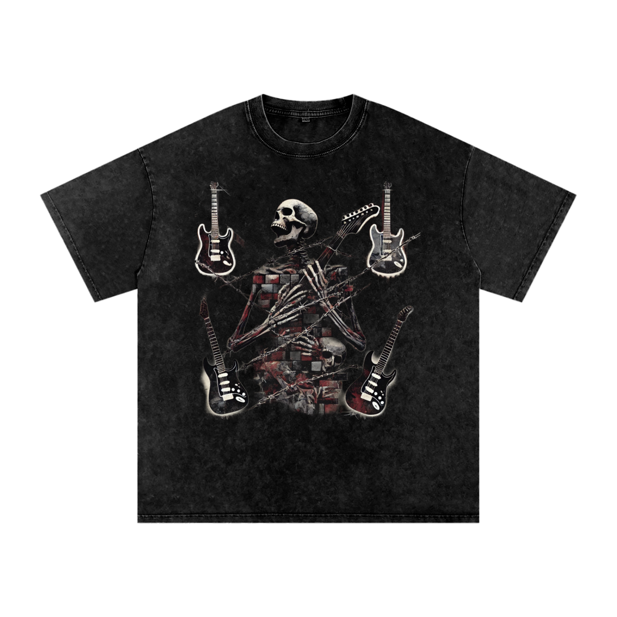 Stack Or Starve “Bones”Acid Wash Oversize T-Shirt - 250 GSM
