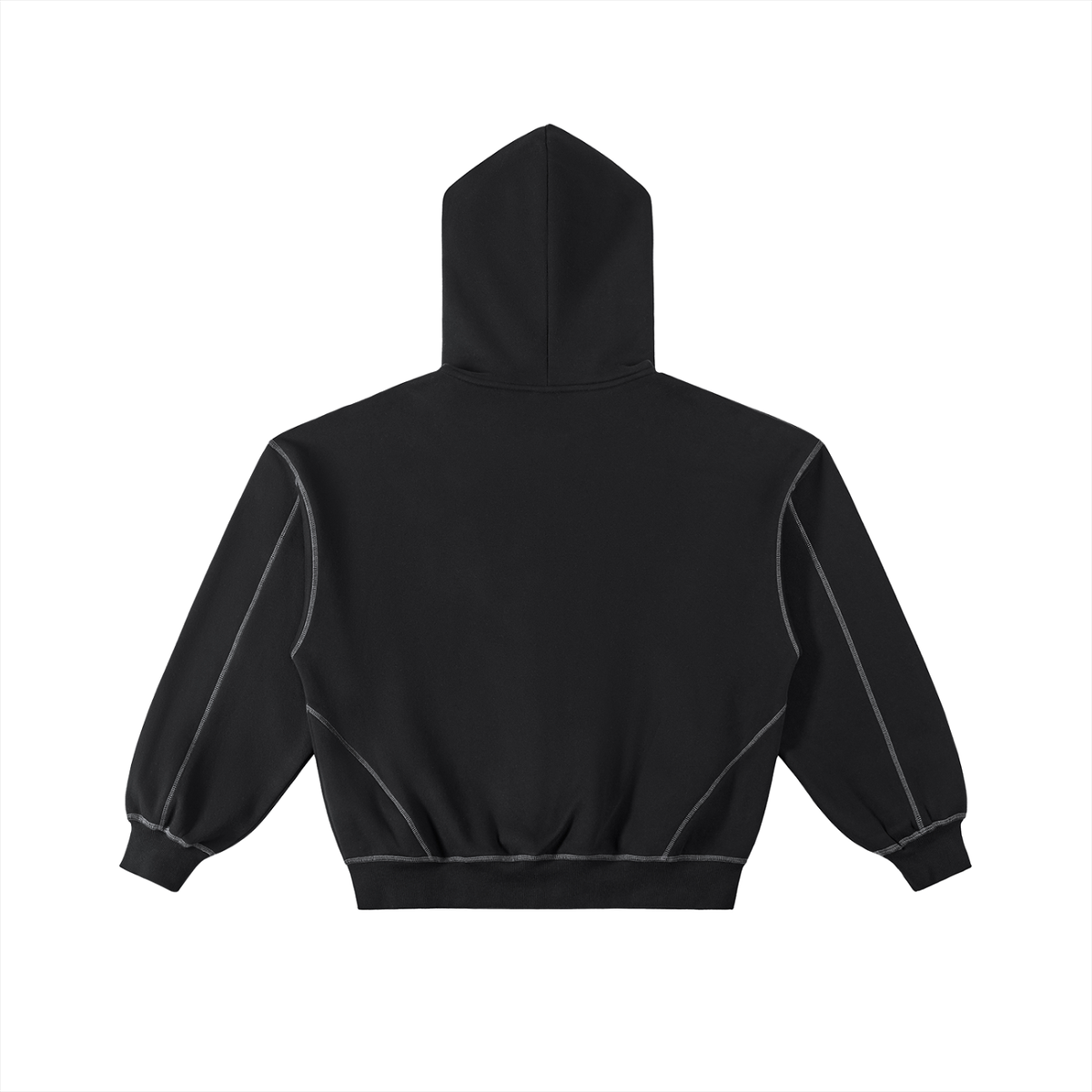 Stack Or Starve “Teck” Contrast-Stitched Boxy Fleece Zip Hoodie