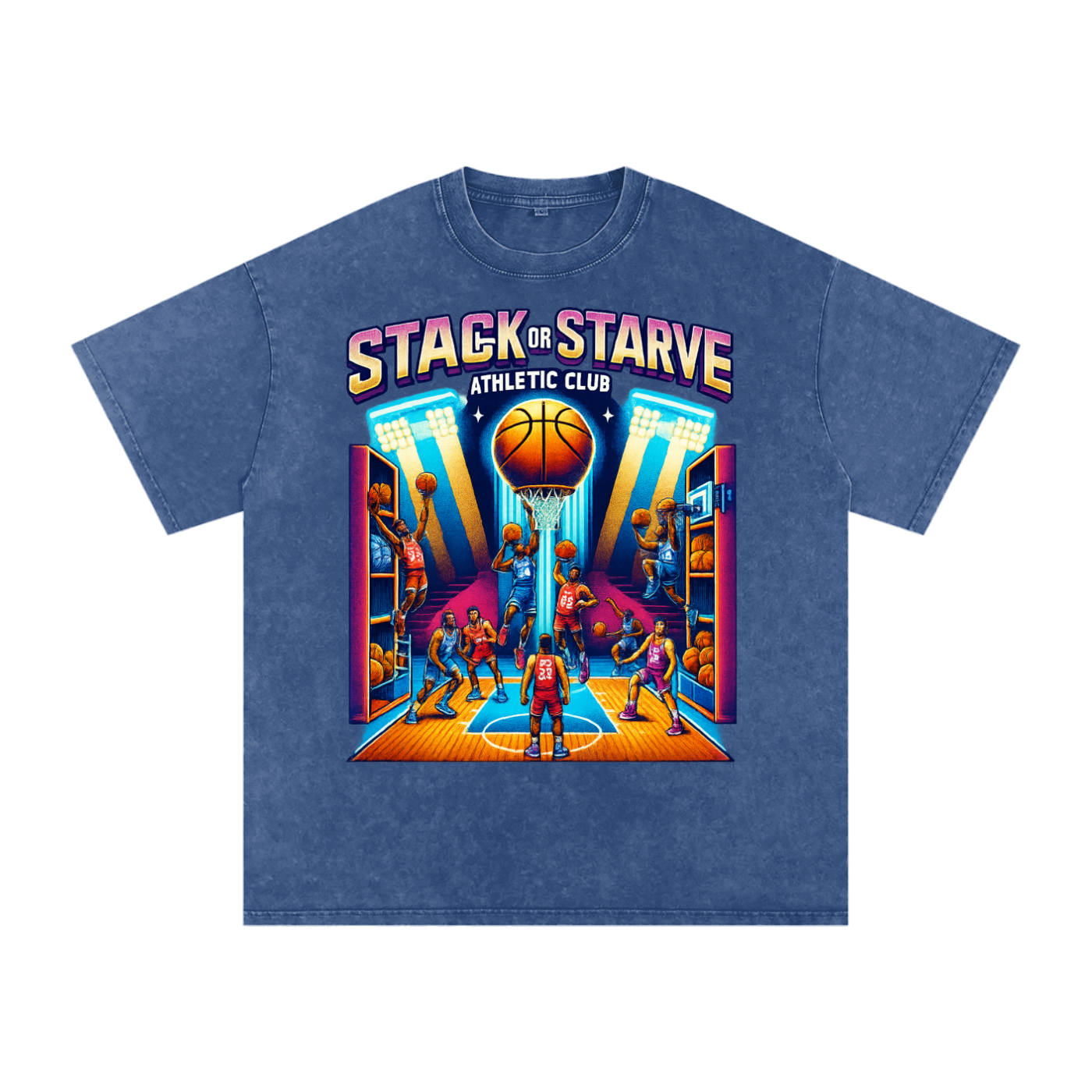 Stack Or Starve NBA retro Snow Washed Oversized Cotton T-Shirt