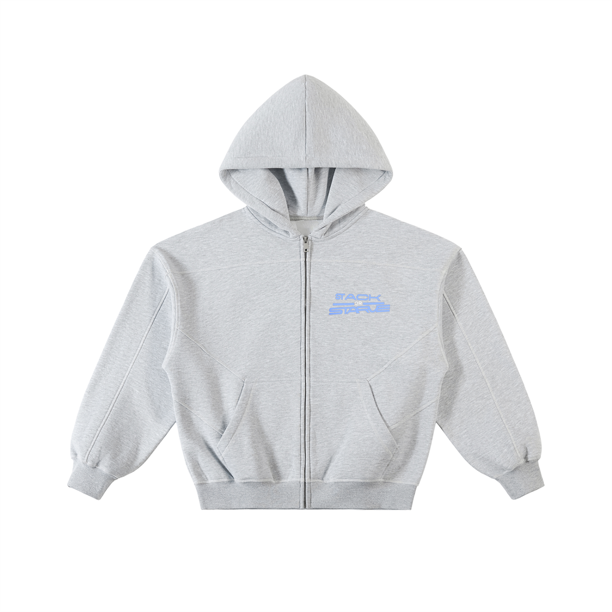 Stack Or Starve “Teck” Contrast-Stitched Boxy Fleece Zip Hoodie