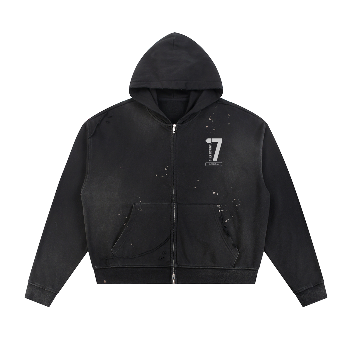 Stack Or Starve “17” Sun Fade Frayed Raw Edge Fleece Zip Hoodie