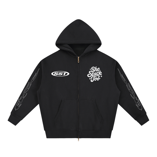 She Stack Too “HER HUSTLE” Essential Oversized Fleece Boxy Hoodie