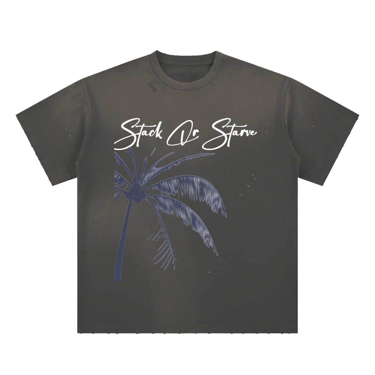 Stack Or Starve “Palm Tree” Hand-Frayed Sunfade Paint Splatter T-Shirt