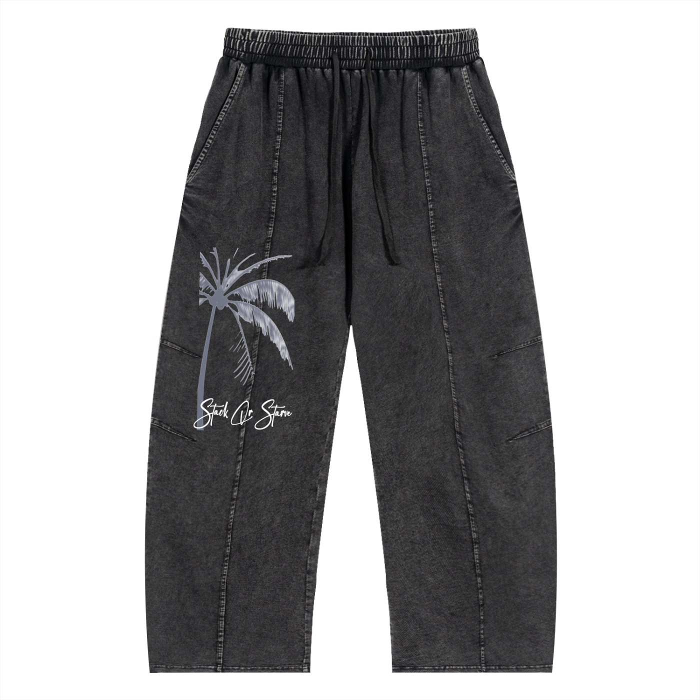S.O.S. Palm Script Acid Wash Baggy Pants