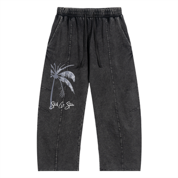 S.O.S. Palm Script Acid Wash Baggy Pants