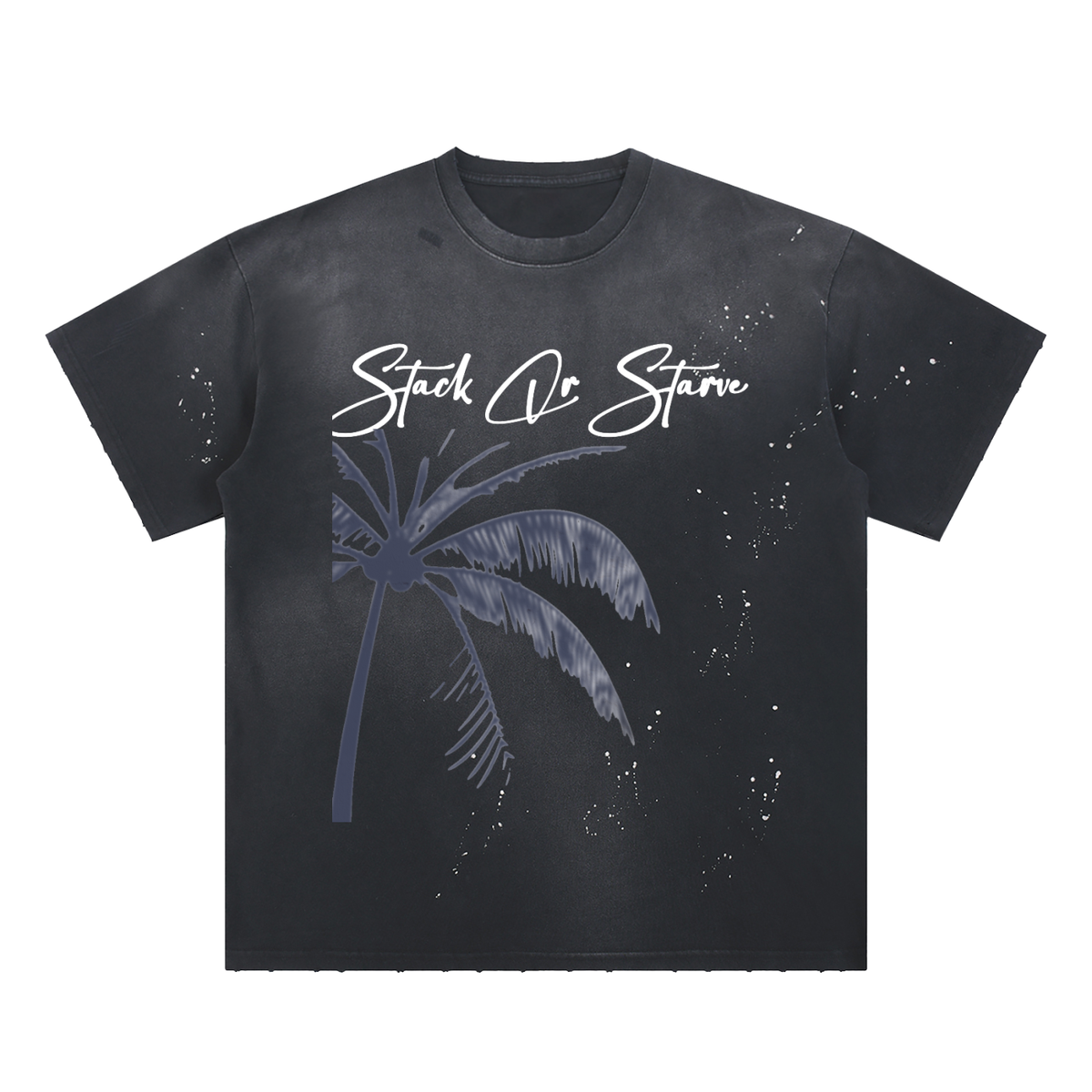 Stack Or Starve “Palm Tree” Hand-Frayed Sunfade Paint Splatter T-Shirt