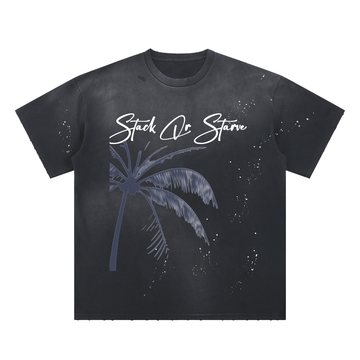 Stack Or Starve Hand-Frayed Sunfade Paint Splatter T-Shirt