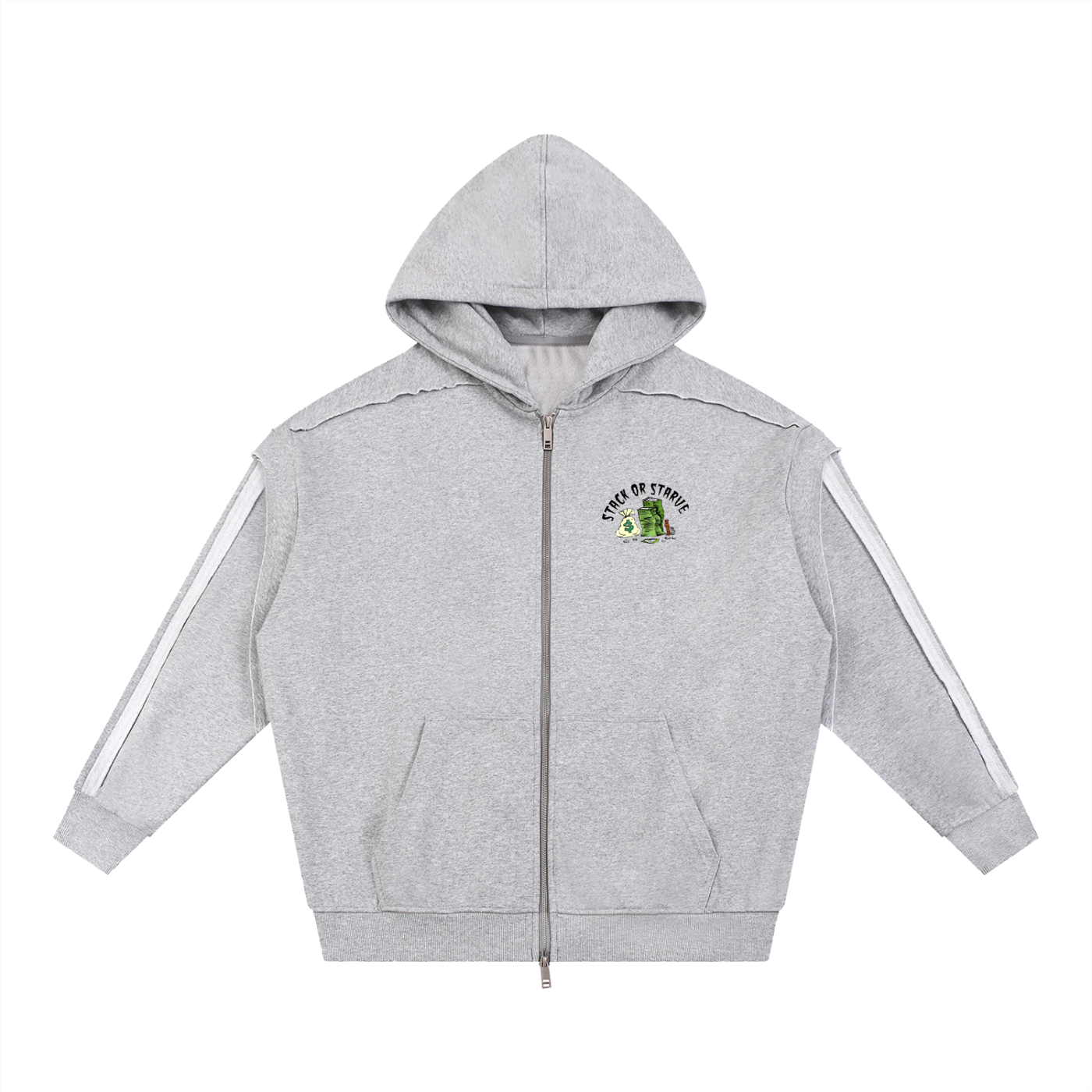 Contrast Tape Raw Edge Double Layered Zip Hoodie